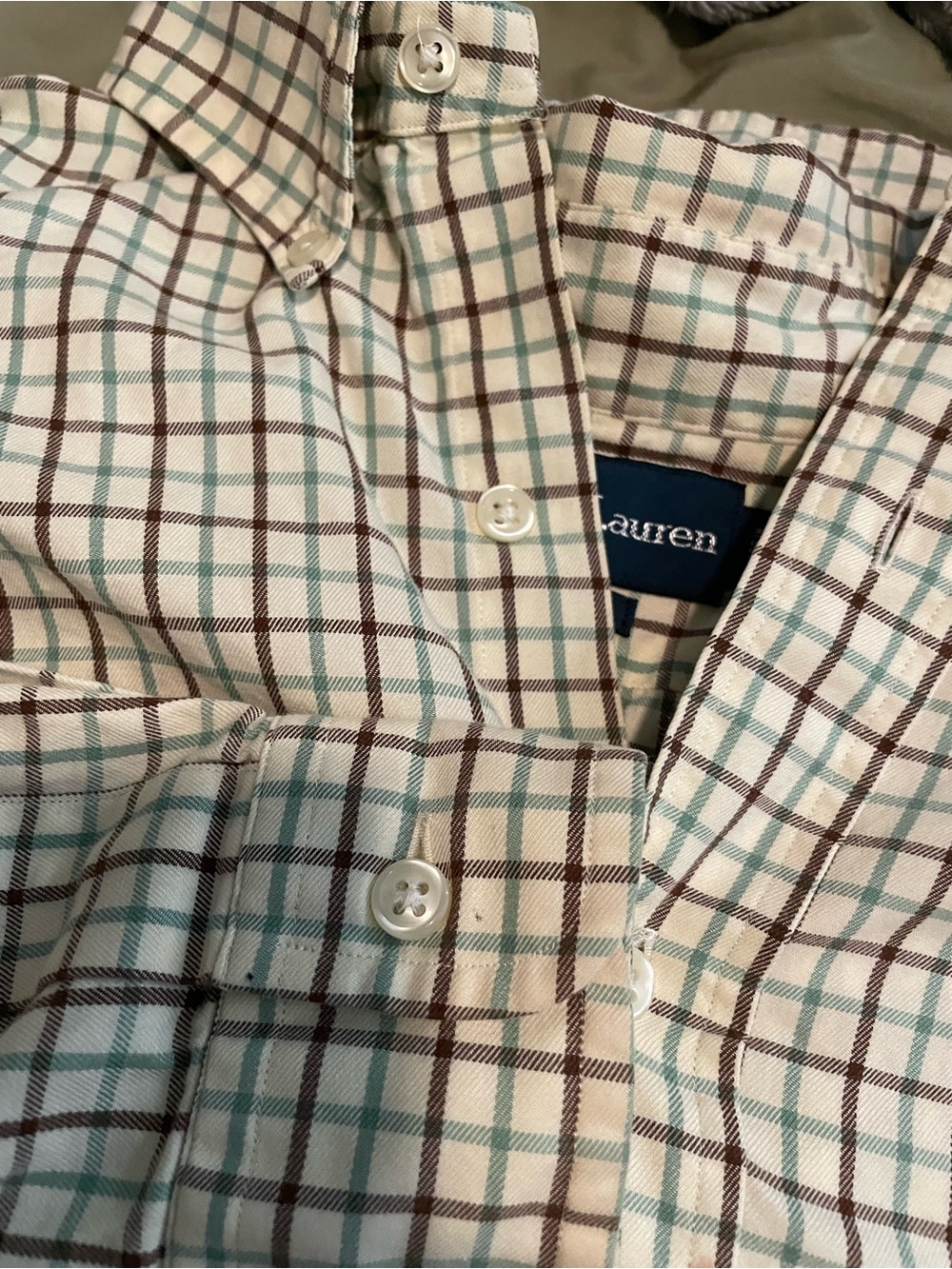 Ralph Lauren Mens XXL plaid button down with green and brown checker pattern